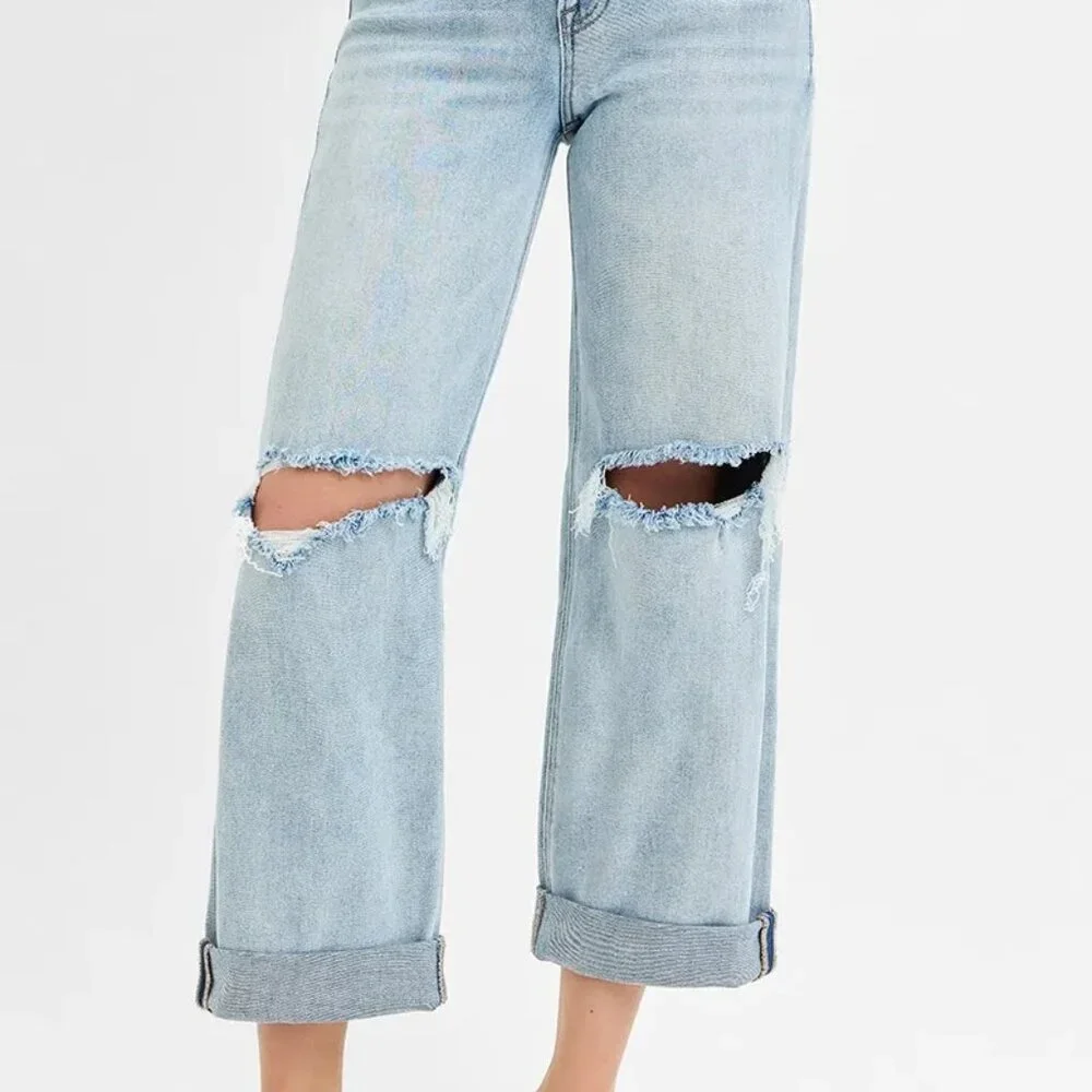 RISEN Full Size Mid Rise‎ Fit Boyfriend Jeans with Cuff Plus Size